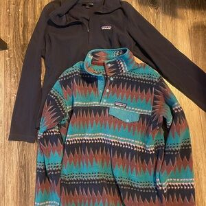 Two Patagonia Lightweight Synchilla T Pullover Fleece Elwha Blue+black Small